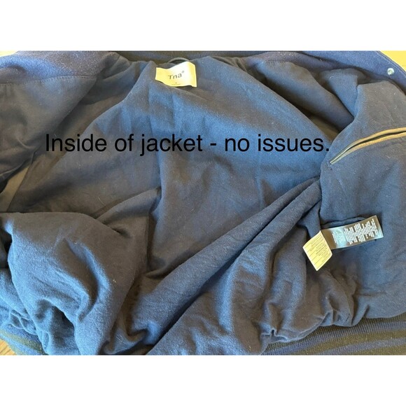 TNA Aritzia Wool & Leather Varsity Jacket – Women’s Size Small – Navy Blue - Picture 10 of 11